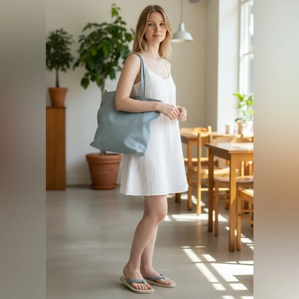 Sseko Custom-Made Zippered Bucket Bag/Tote Blue NWOT - Picture 4 of 11